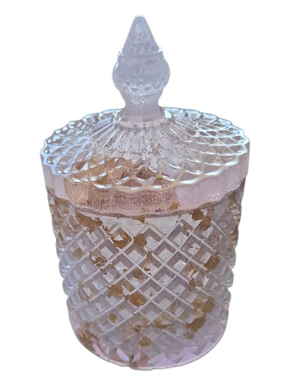 Handmade Resin Trinket Jar Pink Gold Flake Vanity Decor